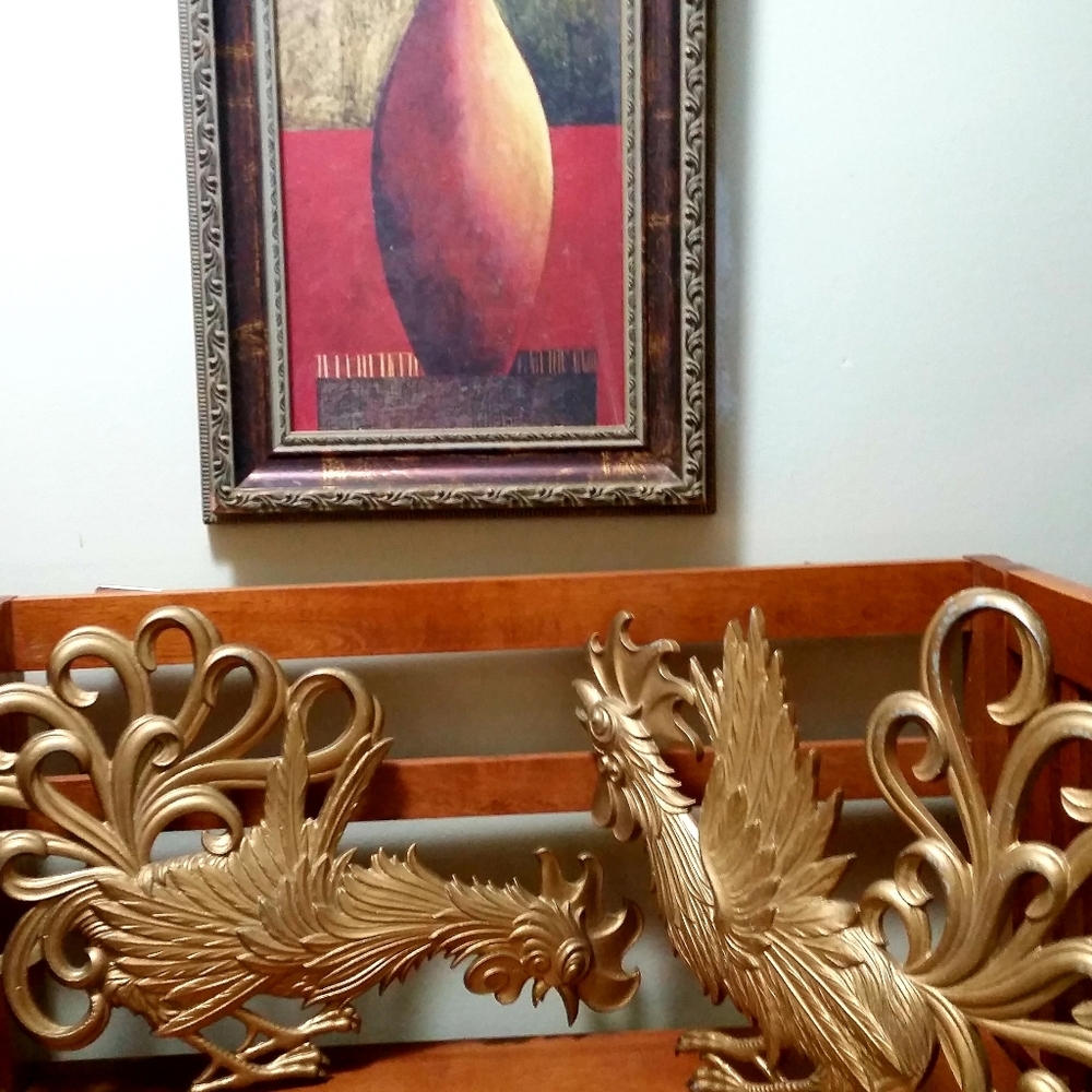 Pair VINTAGE Metal Roosters